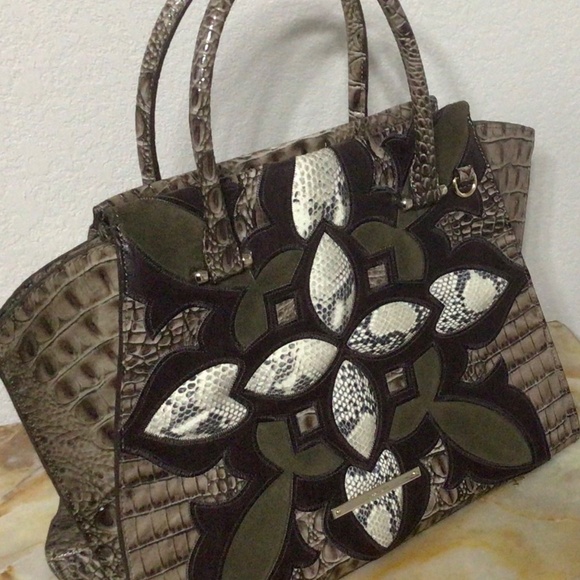 Brahmin Brown Leather/Suede/Snakeskin Priscilla Satchel (Like New) - Picture 8 of 16